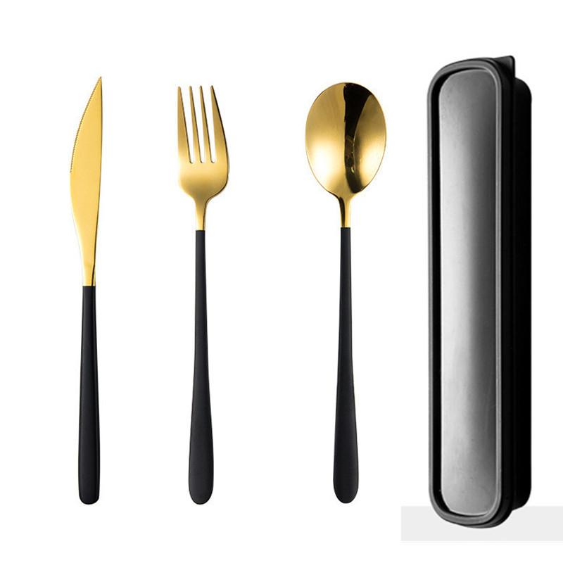3 Pcs Set of Box Spoon Fork Knife Portable Tableware Dinner Set Black Box Western Portable Cutlery Set Dining Spoon Table Set