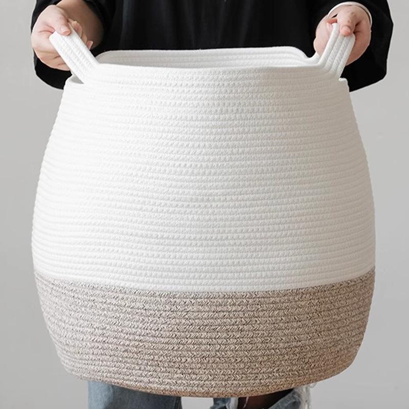 Cotton Rope Woven Basket for Laundry, Toys, and Storage with Handles