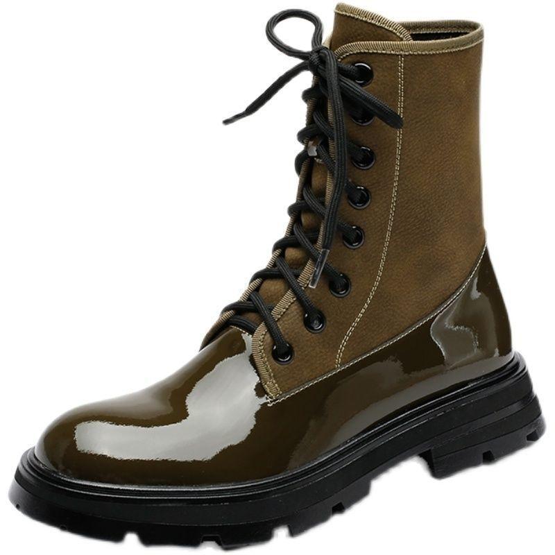 Ryškios odos Martin batai moterims rudens ir žiemos 2024 nauji kolegijos stiliaus lakinės odos trumpi batai ryškūs priekyje suvarstomi liekninantys lokomotyvo batai