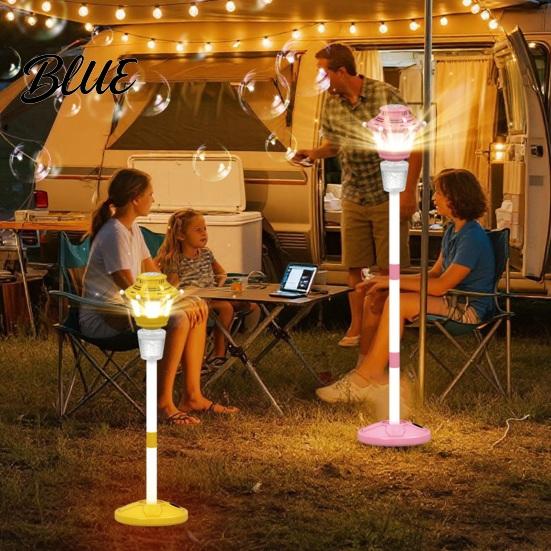 Portable Bubble Wand Street Lamp Machine with Music & LED Lights Automatic Blower for Kids Handheld Adjustable Height 21-47" Detachable Wand