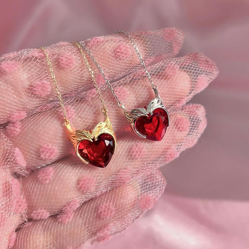 European & American Zircon Heart Pendant Necklace, Stainless Steel, Scarlet Witch Design