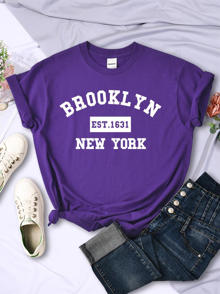 

Бруклин Восток. 1631 Нью-Йоркская футболка с надписью, женская дышащая футболка, уличная мода, футболки, одежда, летние забавные мягкие топы с короткими рукавами S фиолетовый