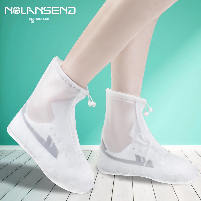 Waterproof Shoe Covers for Men And Women, Thickened Wear-Resistant Waterproof Non-Slip Portable Rain Boot Covers Adult White Suitable for Size 45-46