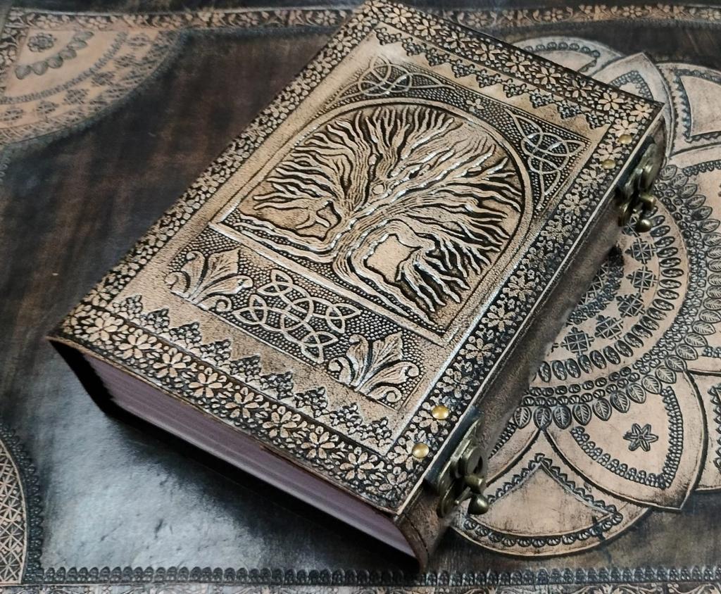 Embossed Tree Of Life Leather Journal: Handmade Grimoire Sketchbook