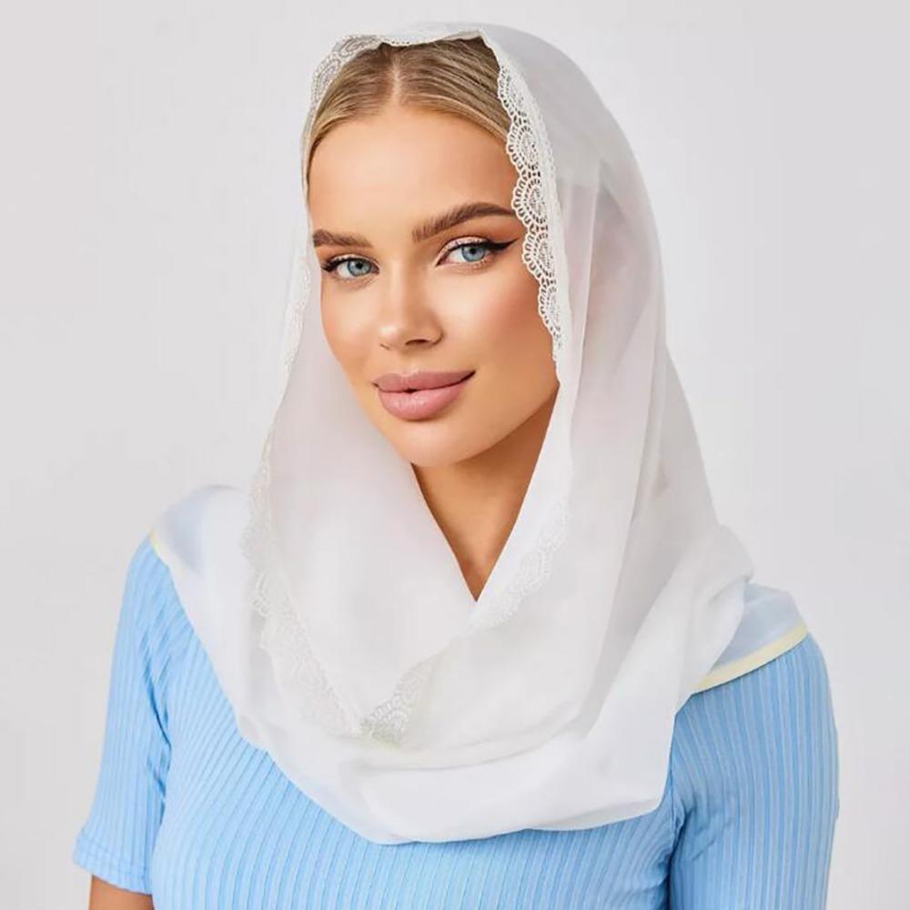 Black White Lace Veils Solid Color Head Scarves Classic Head Covering Scarf Wedding Bride