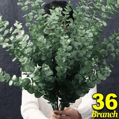 36/12 STÜCKE Künstliche Eukalyptus Stängel Grüne Blätter Zweige Gefälschte Pflanzen Blumen Blumenstrauß für Hochzeit Party Weihnachten Home Decor