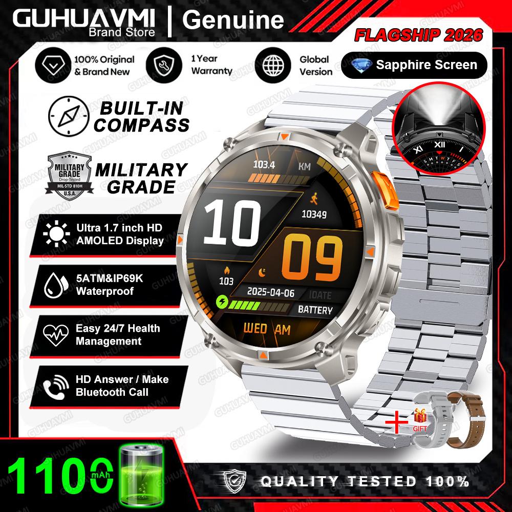 2026 New 1100mAh Battery Smart Watch GPS Path 5ATM Waterproof Sports Run Tracker Outdoors Compass Military Smartwatch