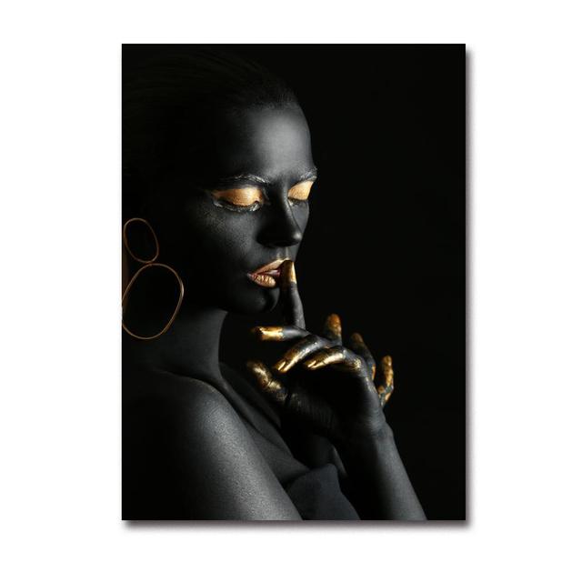 Modern Home Furnishing Black Skin Women Gold Makeup Shape Oil Painting Wall Art Poster Print Bedroom Living Room