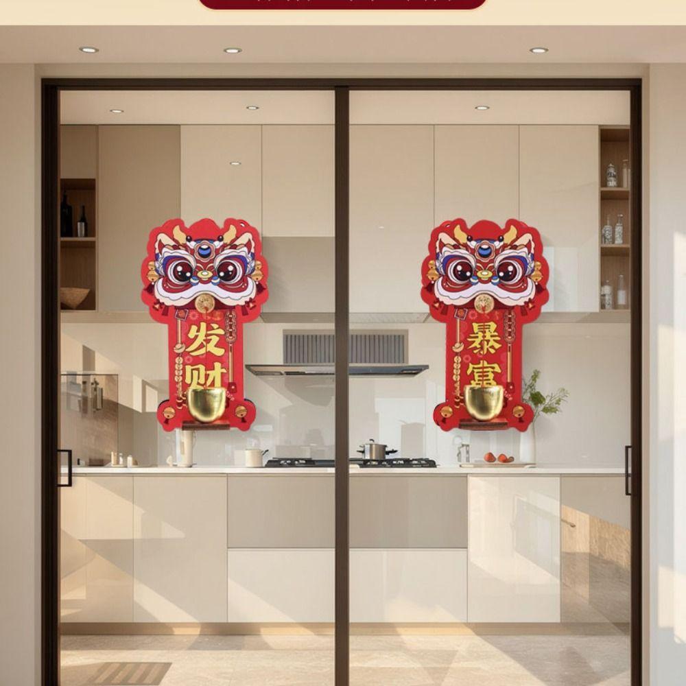 Dopamine Lion Dance Refrigerator Magnetic New Year Door Decoration Magnetic Bell Refrigerator Sticker Hanging Ornament Festive