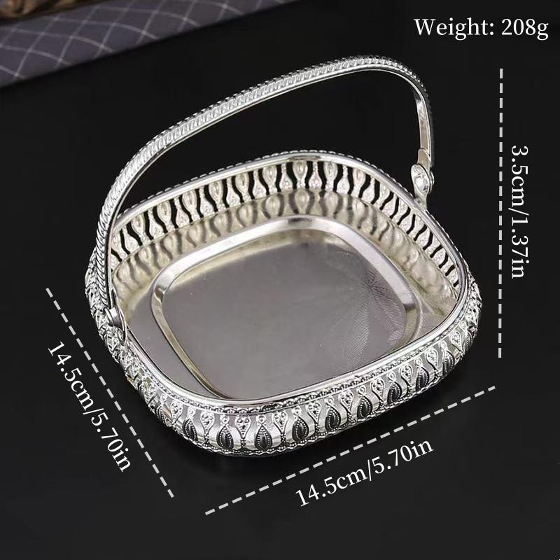 Vassoio Frutta, Piatto Rotondo in Lega Portatile Disco Argento per Snack, Decorazione Scrivania Soggiorno Forniture per Conservazione Torte Decorazione Matrimonio