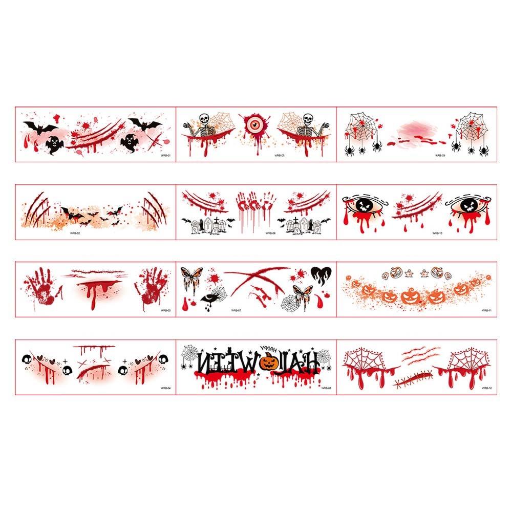 12Pcs Waterproof Halloween Face Tattoo Sticker Pumpkin Body Art Scar Stickers  Haunted House StyleC 12Pcs