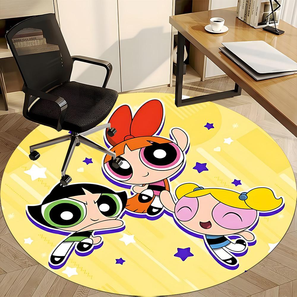 1pc Powerpuff Girls Office Round Area Rug, Indoor Mat Suitable For Office,Bedroom Living Room Home Decor, Room Deco a0926159