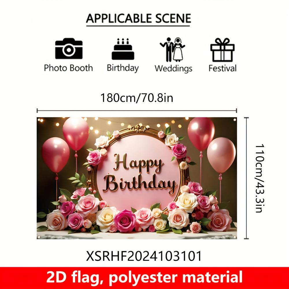 1Pcs Happy Birthday Pink Balloons Rose Theme Decoration Background Birthday Backdrop Decorations For Photo Studio Booth Party