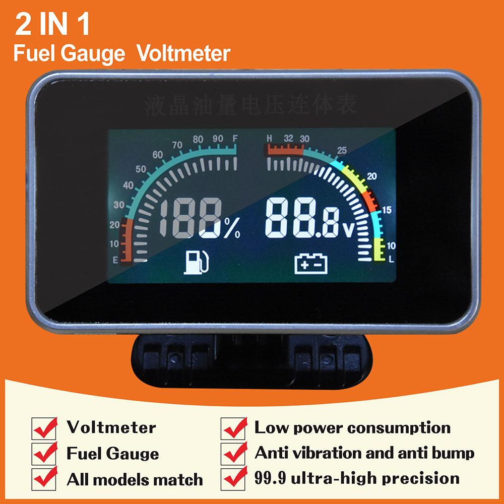 Universal 12v/24v 2 In 1 LCD Car Digital Voltmeter Fuel Level Gauge Fuel Gauge Motorcycle Volt Gauges Fuel Sender Alarm Ga