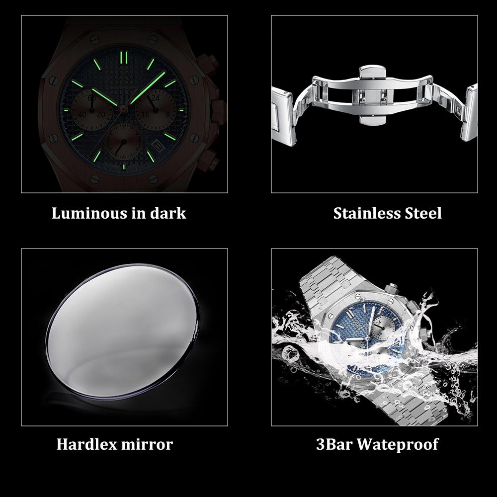 Fashion Man Wristwatch Waterproof Stainless Steel Luminous Men Watch Chronograph Date Luxury Quartz Men's Watches