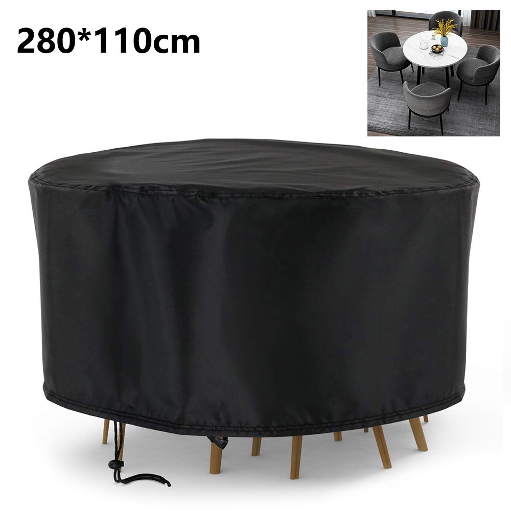 280x110cm Anti-UV 210D Oxford Cloth Outdoor Garden Round Furniture Dust Cover with Drawstring