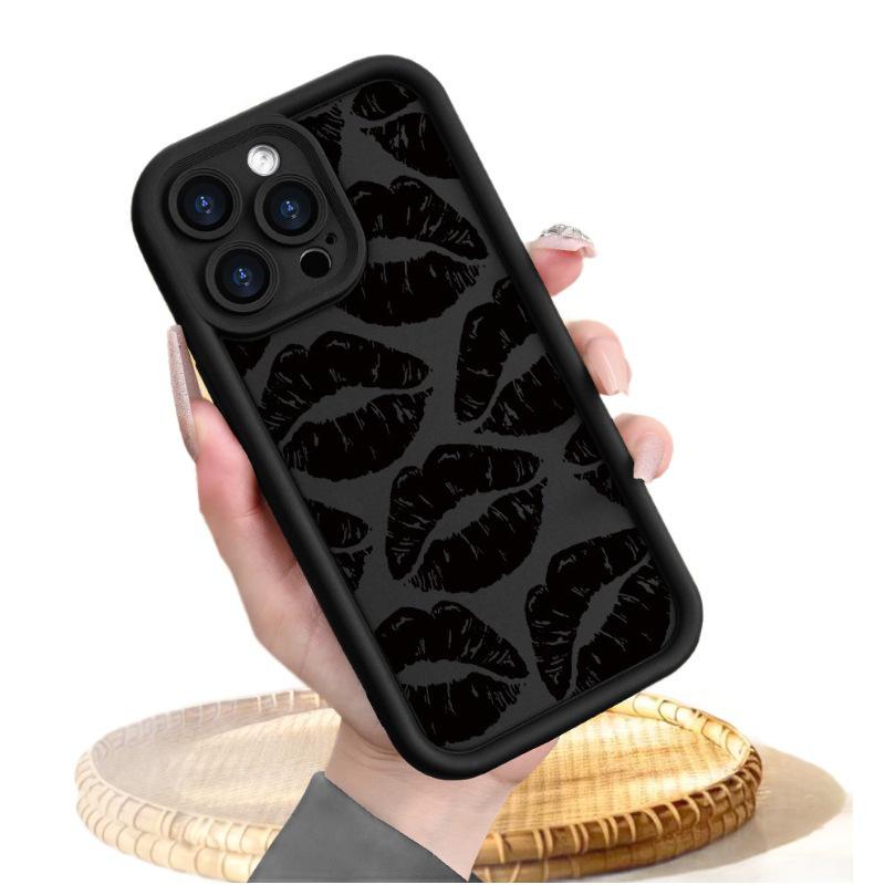 Cross-Border Black Lips iPhone Case for Models 13-16, Bamboo Design, Soft X