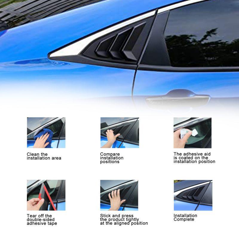 For Honda Civic Sedan 10th Gen 2016-2020 Car Sticker Rear Side Window Louvers Air Vent Scoop Shades Cover Trim Blinds Carbon