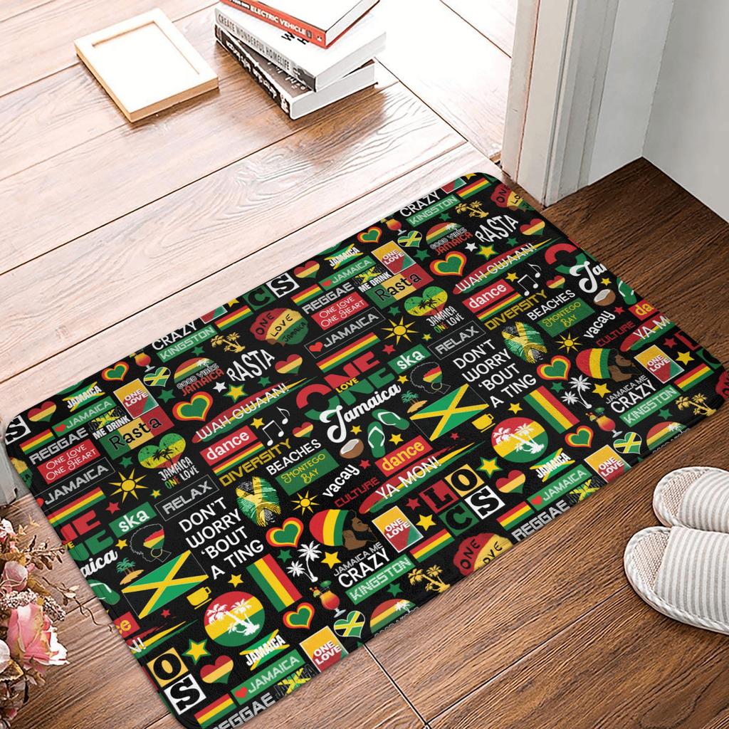 Rasta Löwe Jamaika Flagge Fußmatte Anti-Rutsch Außen Schnelltrocknend Jamaikanischer Reggae Fußmatte Boden Badezimmer Eingang Teppich Teppich