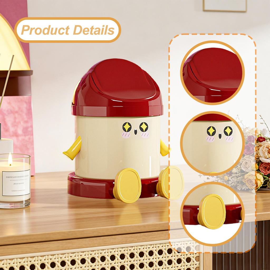 Desk Bin, Waste Storage Cute Bin with Lid for Living Room, , Vanity, Kitchen,