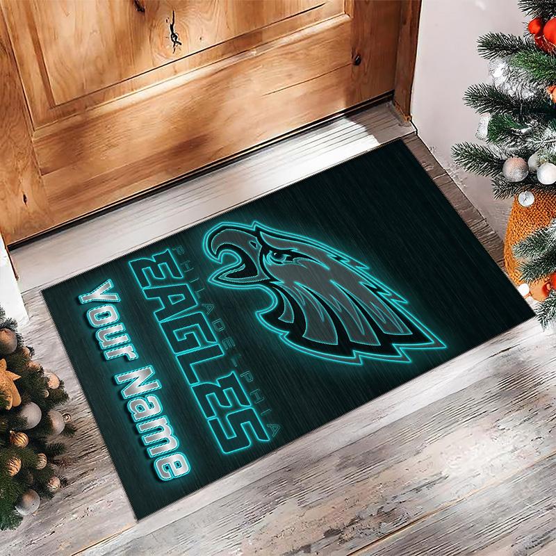 Philadelphia Eagles Kristall-Samt-Teppich, Personalisierte rutschfeste Fußmatte mit individuellem Namenstext für Heimdekoration Geschenk