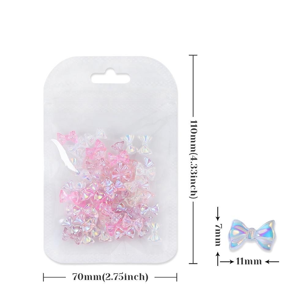 30PCS/Pack Aurora Resin Bow Nail Accessories Ice Transparent Stereoscopic Resin Nail Colorful Diamond Decoration