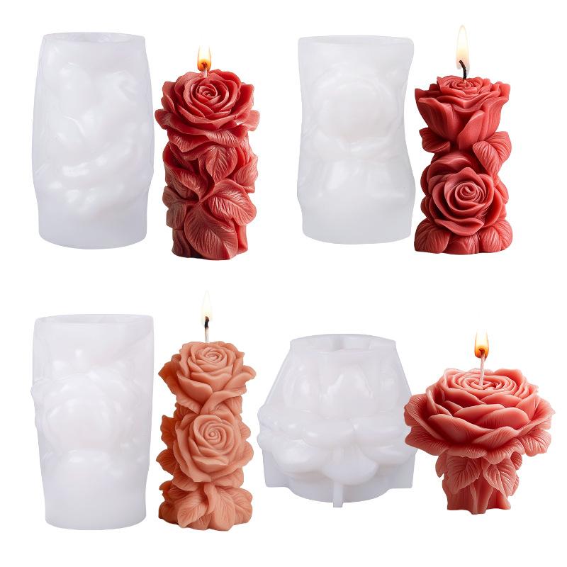 Rose Candle Silicone Mold Flower Pillar Candle Mold Aromatherapy Gypsum Handmade Crafts Gifts Wedding Ornament Home Decor