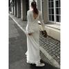 Women Elegant Ruffle Hem Knit White Long Dress O-neck Flare Long Sleeve Backless Bandage Dresses New Evening Party Robes