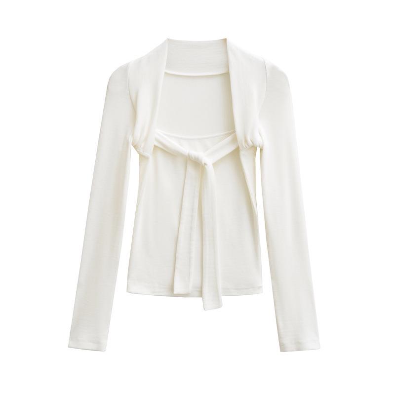Autumn Slim-Fit Off-the-Shoulder Tie-Up Long-Sleeve Top Medium