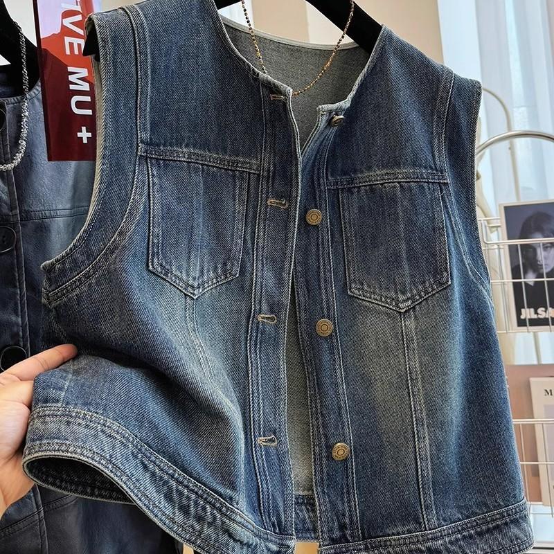 

Ретро Мода Весна и Осень Новая Джинсовая Жилетка Женская Короткая Жилетка Куртка S