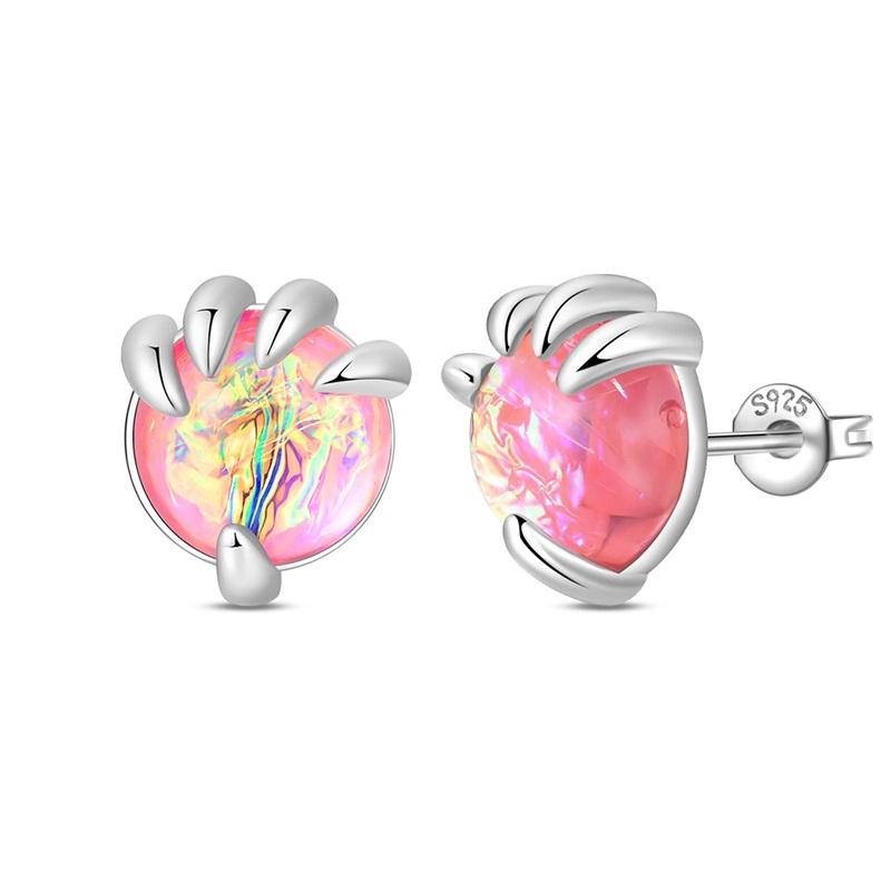 New 925 Silver Sparkling Pink Heart-Shaped Flower Women Earring Brilliant Wedding Engagement Star Earrings Jewelry Gift