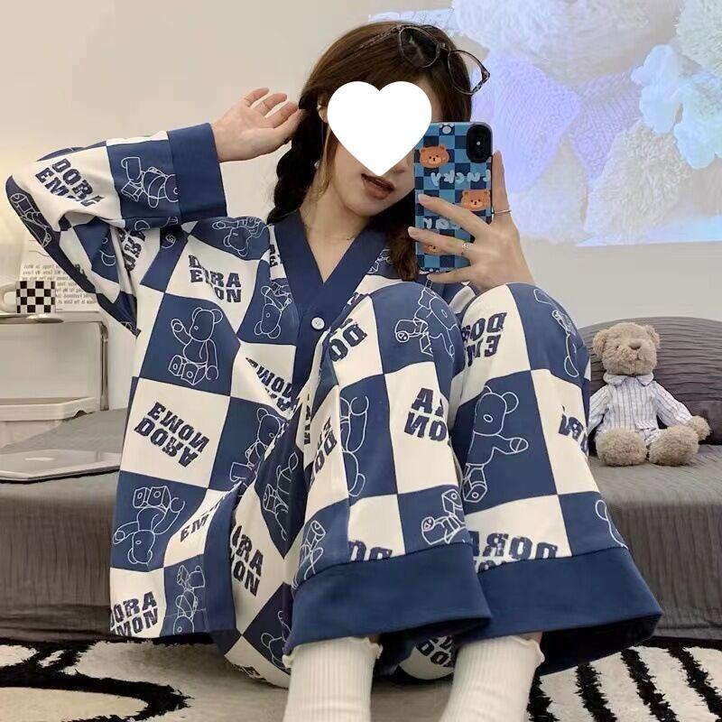 

G5Z Women s Quilted Cotton Pajamas - Cherry Print, Long Sleeve, Thick for Autumn/Winter, Warm and Sweet Home Wear. XL [110-125 kg]