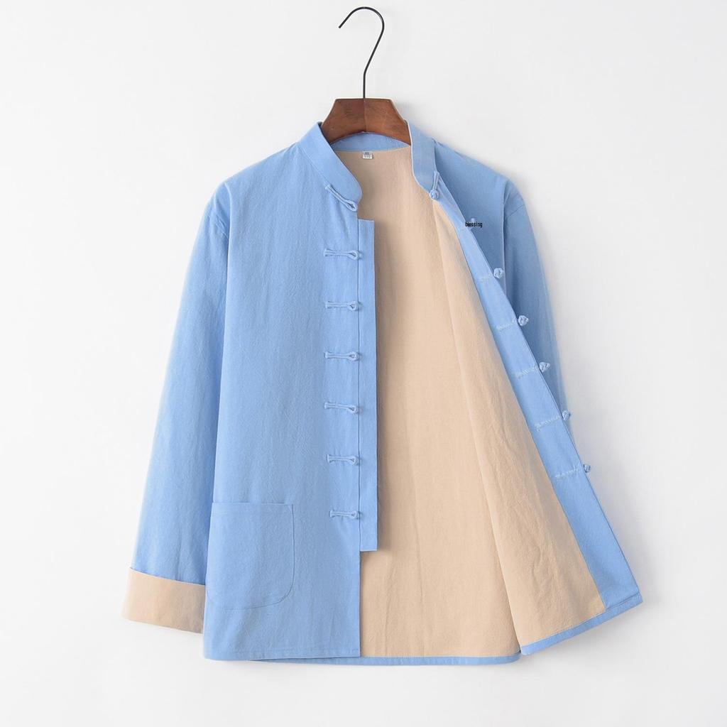 Men's Cotton Linen Tang Suit Jacket - Double-Layer, Chinese Style for All Seasons