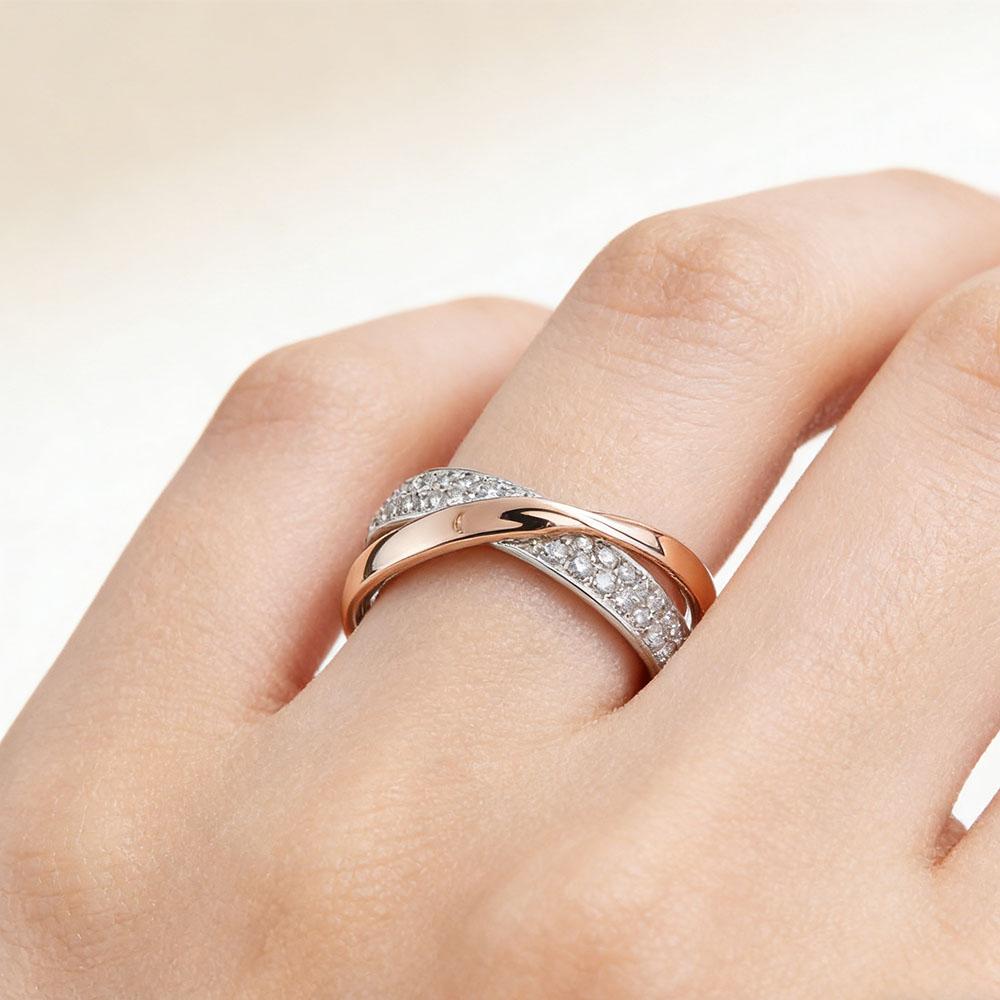 Two Tone Criss Cross Ring with Paved Cubic Zirconia, Intertwined Band Promise Ring for Women, Fashion Wedding Jewelry