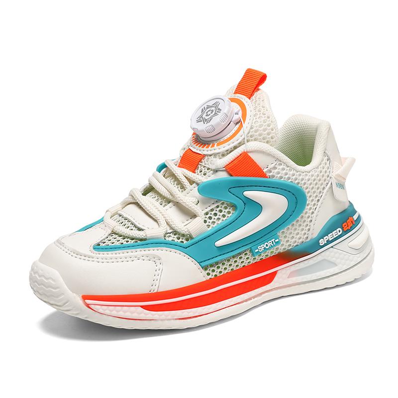 Rotating button boys shoes summer new breathable mesh surface children's sports dad shoes large children single mesh shoes