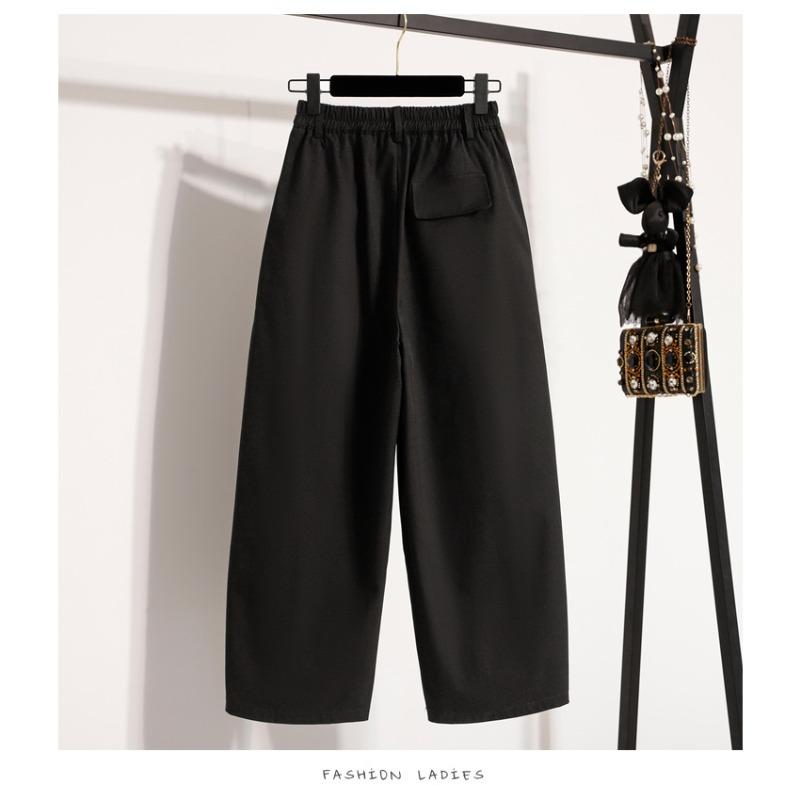 DIMANAF 2026 Plus Size Spring Summer Women Pants Elastic Waist Oversize Fashion Casual Long Pants Solid
