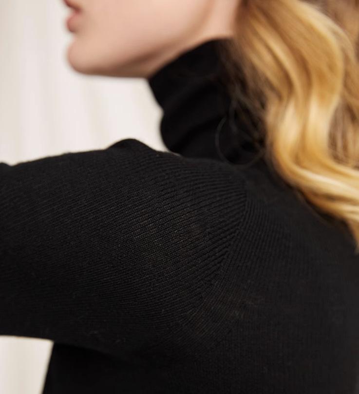 Merinowolle Rundhals Slim Fit Rollkragen Langarm Pullover Basisschicht