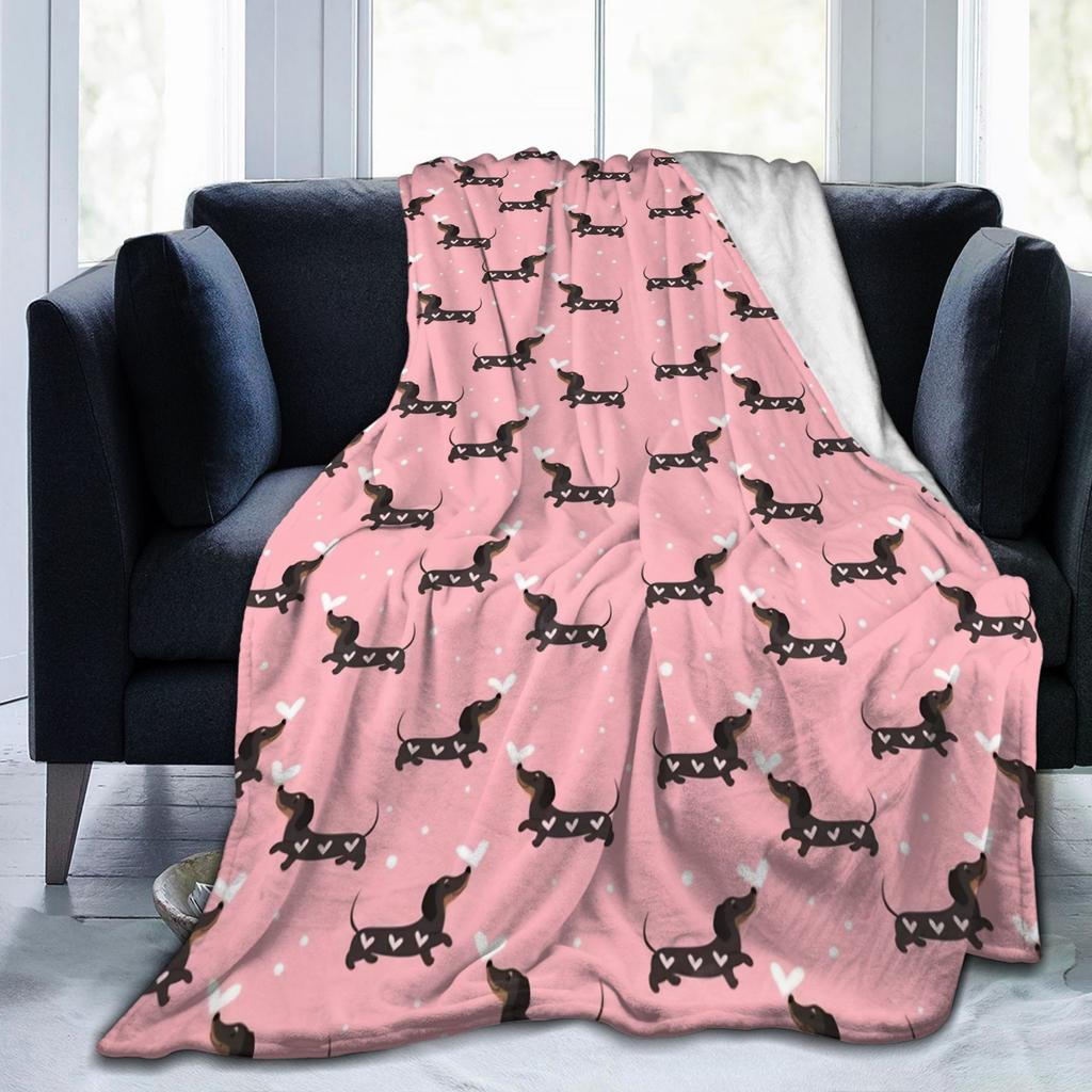 Cute Dachshund Blanket Flannel Spring/Autumn Dogs Animal Breathable Super Soft Throw Blankets for Sofa Outdoor Quilt