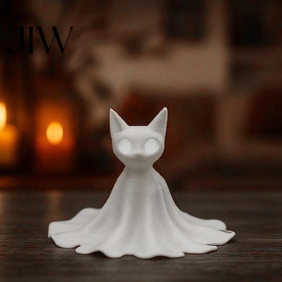 Halloween Party Supplies 3D Printed Cat Ghost Desk Buddy, Cute Kitty Figurine for Solid Structure Ornament Office Shelf, Spooky Kitten Ornament, Home