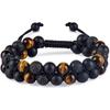Men's Triple Protection Tiger Eye, Hematite & Black Agate Double Row Braided Bracelet
