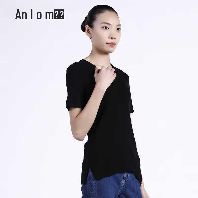 Anlom Women's Silk Blend Short Sleeve Round Neck Knit Top