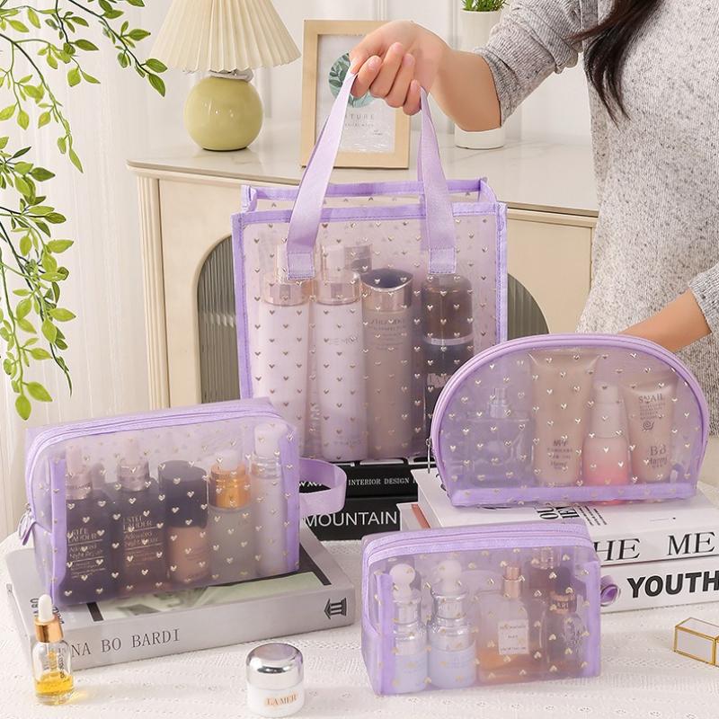 Black Mesh Heart Pattern Tote Bag - Light,Breathable for Travel & Beach with Double Handles, Makeup Storage, Oversized Beach Bag