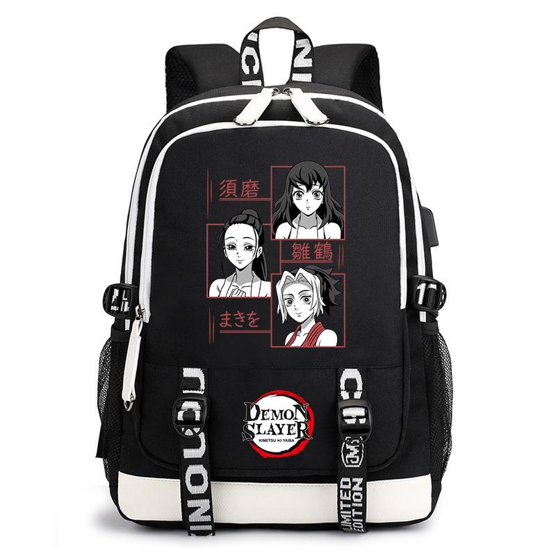 Demon Slayer Anime Print Student Backpack USB Charging Port Lightweight School Bag for Boys Girls