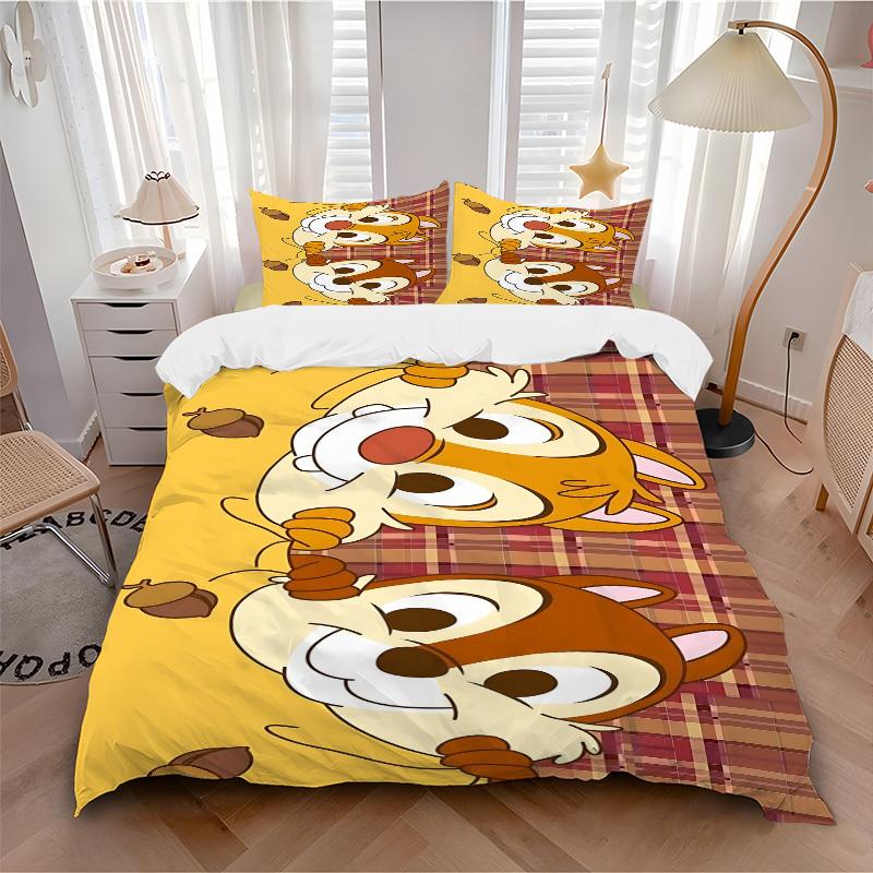 3pcs set Chip & Dale1pc of quilt cover+2pcs of pillowcase, no core, print bedding, All Seasons Bedroom Setting060
