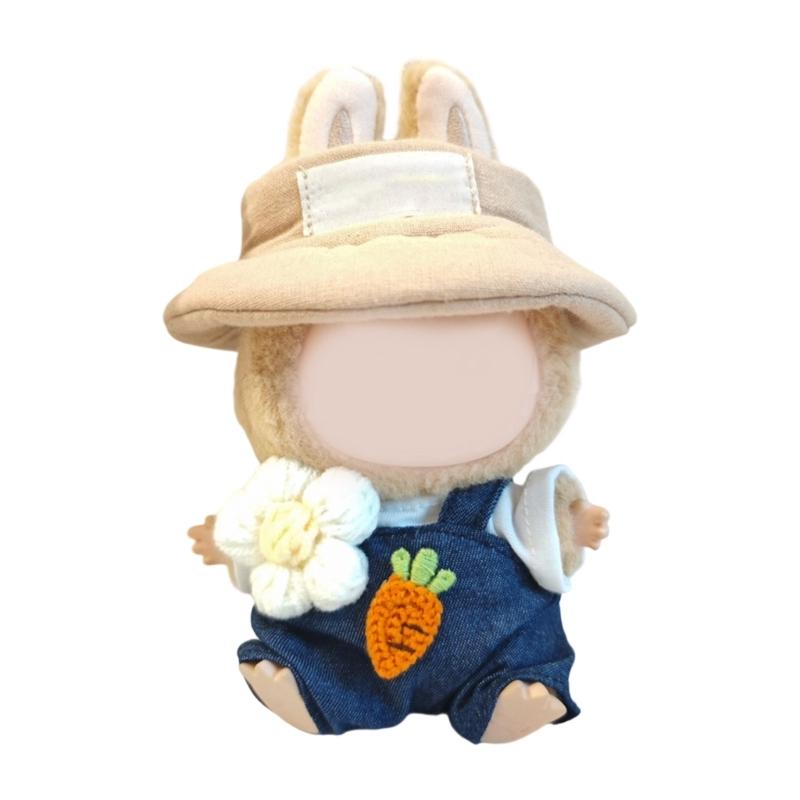 Doll Outfit Set Suspender and Hat For 15cm Figure Doll Soft Polyester Doll Overalls Matching Hat Doll Display Clothing