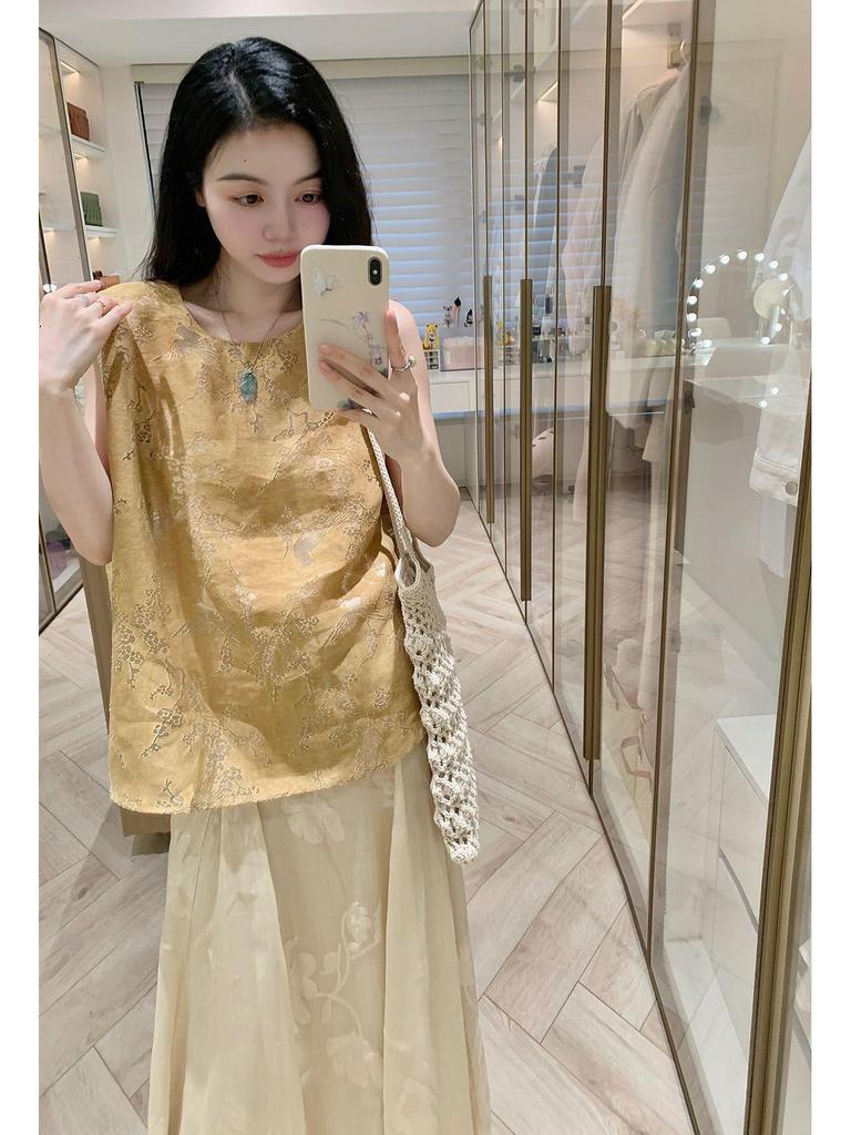 2026 Chinese-Style Summer Set: Elegant High-End Sleeveless Top & Skirt