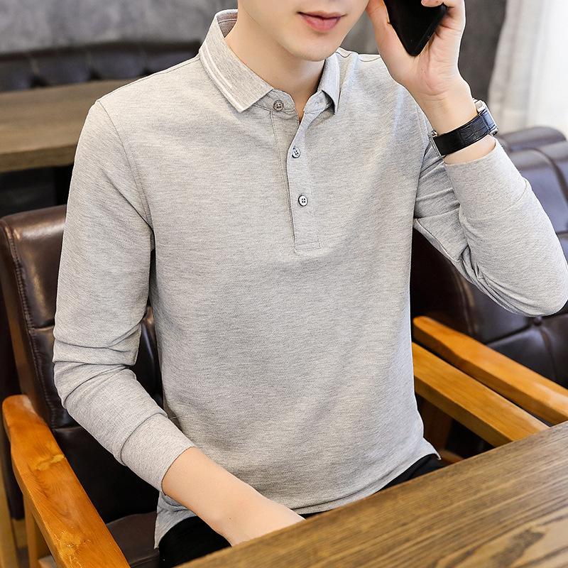 Spring and Autumn New Men's Korean Version Solid Color Sheet Lapel Long Sleeve Polo Shirt Trendy Couple Internet Celebrity Same Style Versatile Top