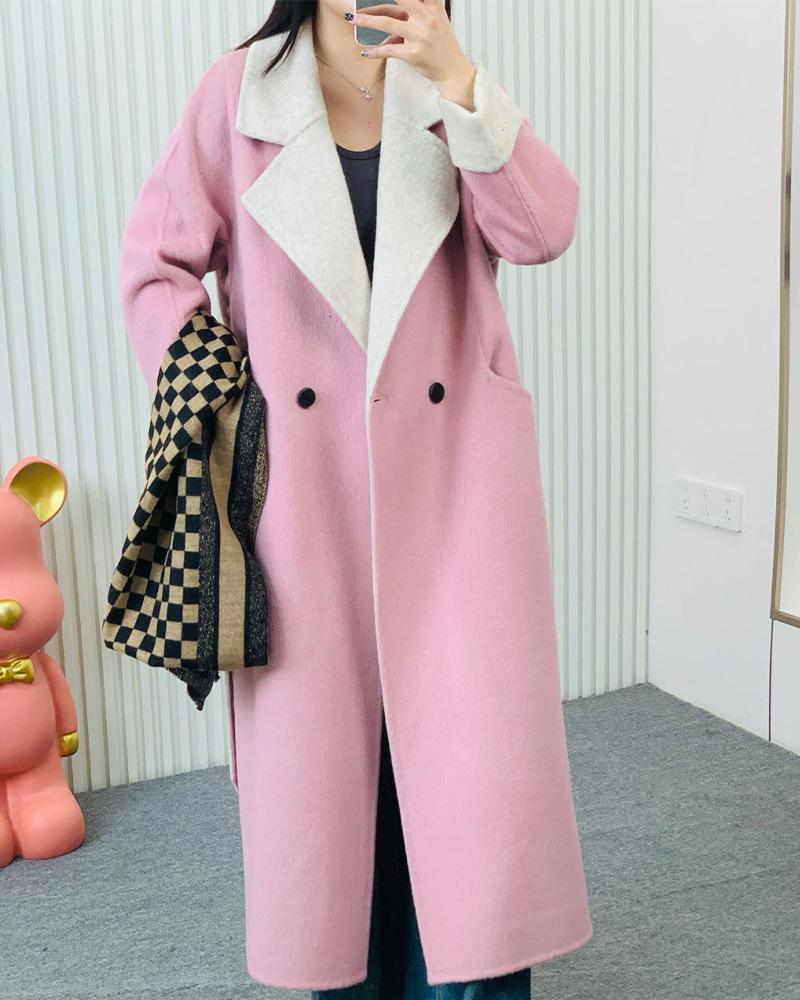 Double-sided cashmere coat large lapel new woolen coat long commuter cashmere coat