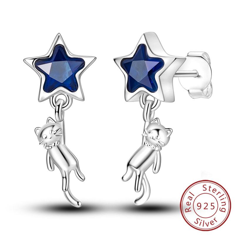 New 925 Silver Hoop Earrings Star Moon Stud Drop Earrings For Woman Party Wedding Accessories Fashion Jewelry Gift