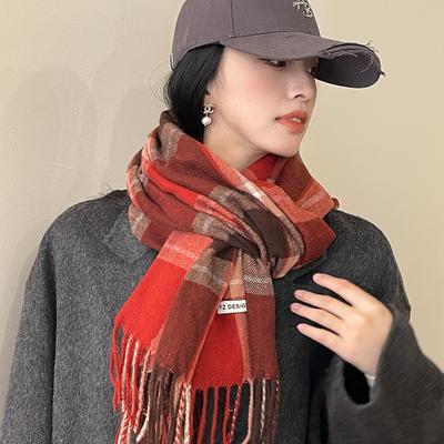 Autumn and Winter New Plaid Scarf for Women Korean Version Versatile Retro Thickened Warm Tassel Student Scarf Shawl Trendy